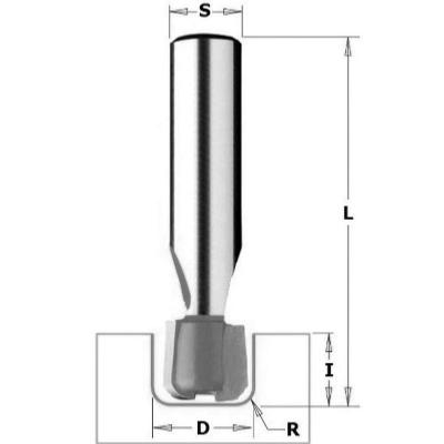 Fresa para canal escurridor ancho en Solid Surface D25,4 I12,7 R3,2 L69,8 S12